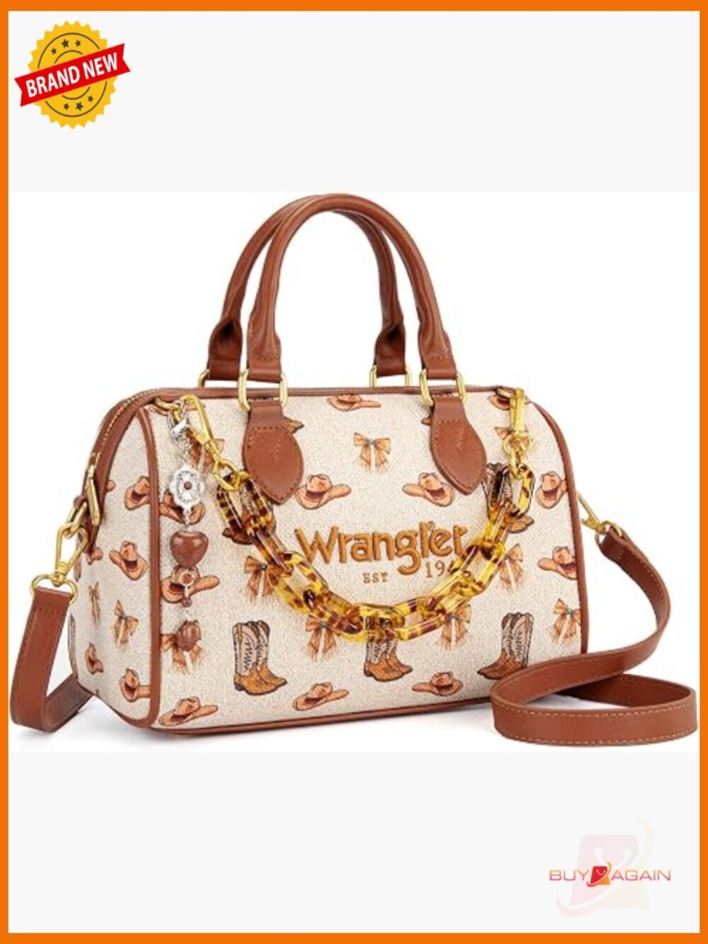 Western Satchel Barrel Bag with Chain Strap Top Handle